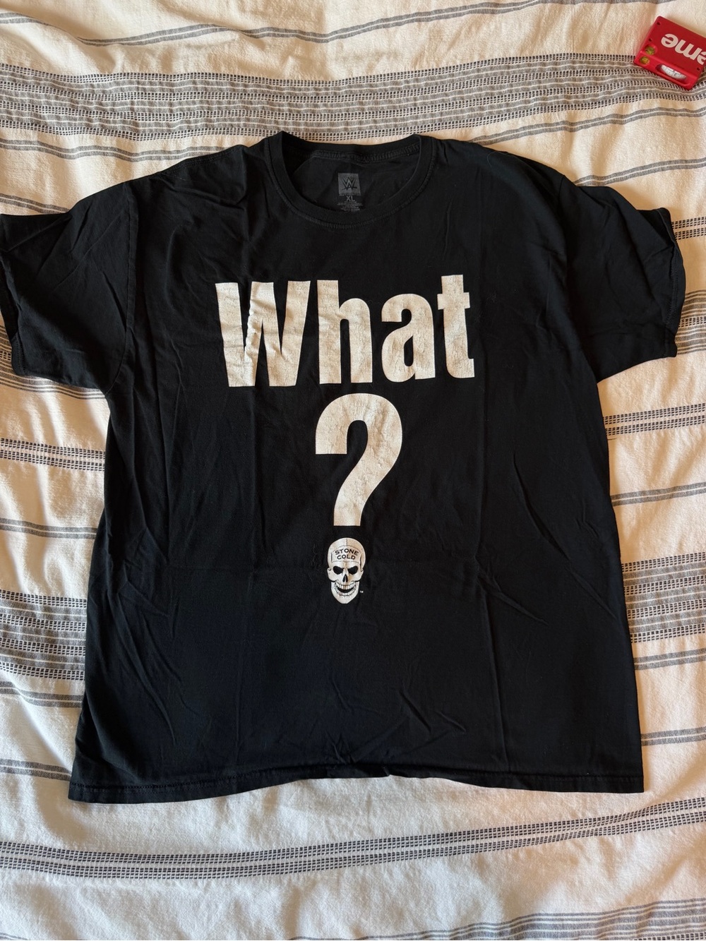 WWE Black 'What?' Graphic Tee with Skull Stone Cold Steve Austin Good Cracking